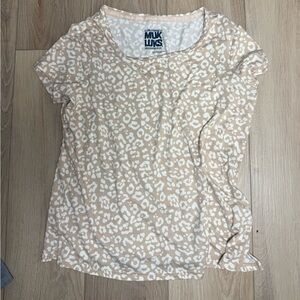Muk Luks Beige White Leopard Print Short Sleeve Tee XS Oversized Cozy Loungewear